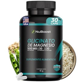 Nuboost Glicinato de Magnesio 500 mg - 30 Cápsulas - Magnesio Alta Absorción - Hecho en USA, Certificado GMP y Sin OMG (30)
