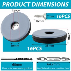TXErfolg Teflon Gliders for Screwing 16 Pieces Floor Gliders Diameter 38 mm (Round, Black) Furniture Gliders with 16 Stainless Steel Screws and 2 Drills Furniture Glider Set Effective Protection of