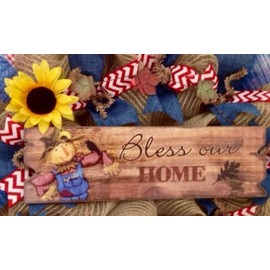Bless Our Home Autumn Deco Mesh Wreath With Scarecrow And Sunflower