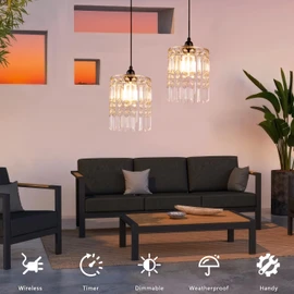 Battery Operated Chandelier, 2Pack Hanging Gazebo Lights, Acrylic Crystal Beaded Pendant Lights Outdoor Waterproof for Patio Tree Pergola Porch and Indoor Decor (2)