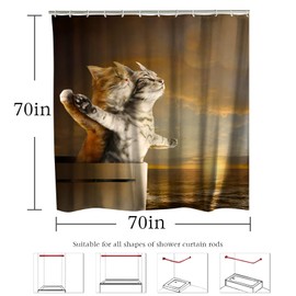 XIHUJAS Funny Cats Titanic Shower Curtains Cute Animal Barn Door Decor Polyester Fabric Waterproof Bathroom Curtains Set with 12 Hooks,70 X 70 Inches