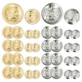 Pack of 32 Large Buttons, Buttons for Sewing, Vintage Buttons Gold, Buttons for Cardigan, Buttons Silver, 18 mm 25 mm Round Buttons for Blazer, Suits, Wool Coat Buttons for Men and Women