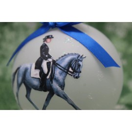 H007 Hand-made Christmas Ornament - horse - gray dressage extended trot