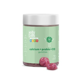 Jelly Pills® Kids Calcium & Probiotic Gummies with Vit D3 and K2 for Children - 70 Vegan Gummies with Strawberry Flavoured for Their Bones, Muscles and Teeth - 1 Billion CFU - No Added Sugar - 2