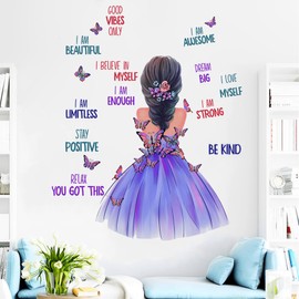 Purple Girl Wall Stickers, Inspirational Girl Home Decor Wall Decals with Butterfly, Wall Stickers for Girls Bedrooms Living Room Study Room Dance Classroom Wall Decor