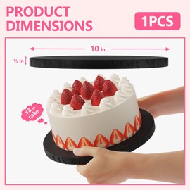 POPUPARTY 10 Inch Cake Drum,Greaseproof Cake Boards 10 Inch Round,1/2" Thick Black Cake Base with Prop Up Tool for Multi-Tiered Cakes of Birthday, Wedding(1-Pack)