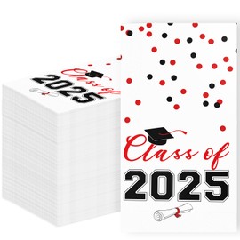 2025 Graduation Disposable Paper Napkins, Guest Dinner Hand Towels for College School Grad Class Congrats Celebration, Cocktail Party Decorations (80, Red & Black)
