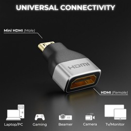 deleyCON Mini HDMI Adapter Coupling Cable Connector 8K @ 60Hz / 4K @ 120Hz UHD 7680x4320 Aluminium HDMI 2.1 ARC HDR10+ Dolby Vision VRR ALLM 48Gbps Grey Black