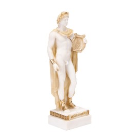 BEAUTIFUL GREEK STATUES Apollo God Of Music Poetry Art Gold Tone Alabaster Statue Sculpture 9"
