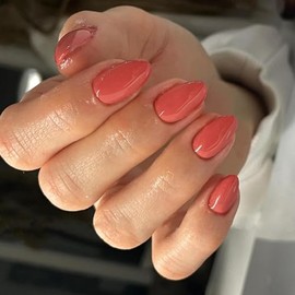 XCREANDO Uñas Postizas Cortas Ovaladas Naranjas, Uñas Postizas Gruesas De Color Sólido, Uñas Postizas Cortas Con Pegamento, Uñas Cortas Almendradas Ov