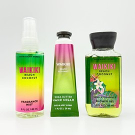 Waikīkī Beach Coconut Bath & Body 3-Piece TRAVEL SIZE Bundle | Fragrance Mist, Hand Cream and Shower Gel