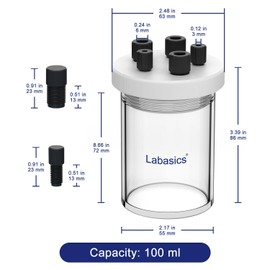Labasics Electrolytic Cell, Single-Chamber Borosilicate Sealed Electrochemical Cell Kit Reactor Electrolyzer with 5-Hole PTFE Lid, 100 ml