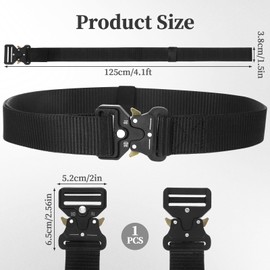 Tactical Belt Black, Light Work Belts for Men Elasticated Military Army Webbing Mens Belts Work Belt with Quick Release Buckle for Work Camping Outdoor Sports Hunting, 125 cm