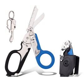 Dsseaf Trauma Shears Foldable,Outdoor Camping Tools, medical shears,Trauma Shears 6 in1,Emergency Shears,with Strap Cutter and Glass Breaker and Compatible Holster(blueblack)