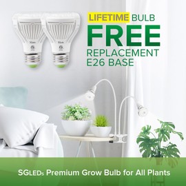 SGLEDs Grow Lights for Indoor Plants, LED 20 W Full Spectrum Bulb Replaceable Plant Light, 300 W Equivalent Clip on Grow Light with Optical Lens for Indoor Growing, Lifetime Free Bulb Replacement