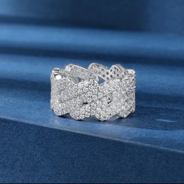 Gemsme Cuban Link Ring for Women Men, 18K White Gold Plated Cubic Zirconia Iced Out Cuban Statment Band Ring Size 5-10 (10)