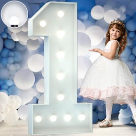Marquee Numbers 4 Feet Tall Big Light Up Numbers First 1st 21st Wild One Happy Birthday Decorations Girl Boy White Anniversary Party Decor Large Cardboard Prop Backdrop Sign 1