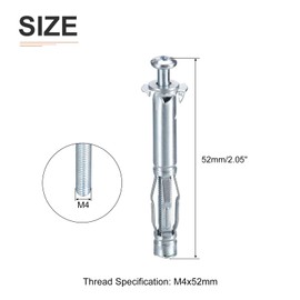 DTGN M4x52mm Hollow Wall Anchors - 15 Pack - Good for Hollow Wall Plaster Walls - Carbon Steel Hollow Drywall Anchors Screws, Silver