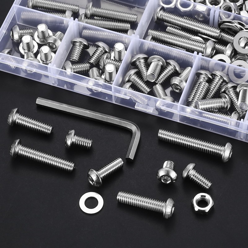 178 Piece M6 Screw Set, Allen Screws Nuts Set, Silver