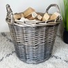 Wicker Lined Log Basket Classic Round Fireplace Storage Grey Woven