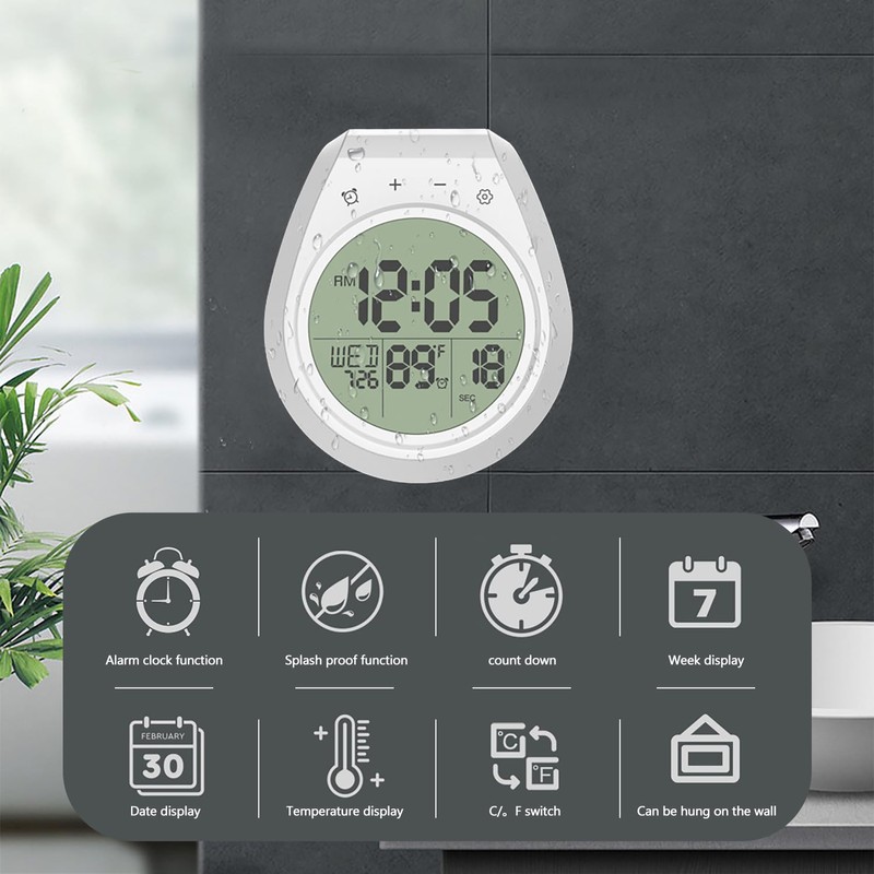 Waterproof Shower Timer, Digital Shower Clock, Waterproof Touch Screen Timer