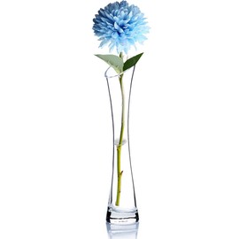 Hand-Made Blown Art Bud Glass Vase Clear Small Glass Vase Glass Flower Vase Heavy Base Single Stem Flower Drop Vase for Flower and Office Bud Home Wedding Decor (25cm-Oblique Mouth)