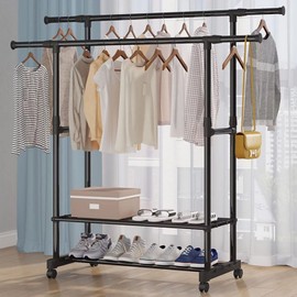 Unbranded Heavy Duty Clothing Garment Rack Rolling Clothes Organizer Double Rails Hanging