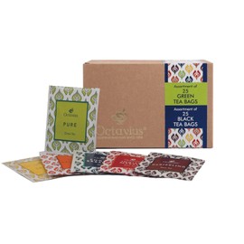 Octavius, Assorted Tea Sampler Gift Set (6 Flavors, 100 Tea Bags) | Black & Green Tea Sampler Pack | Tea Gift Set | Pack of 2
