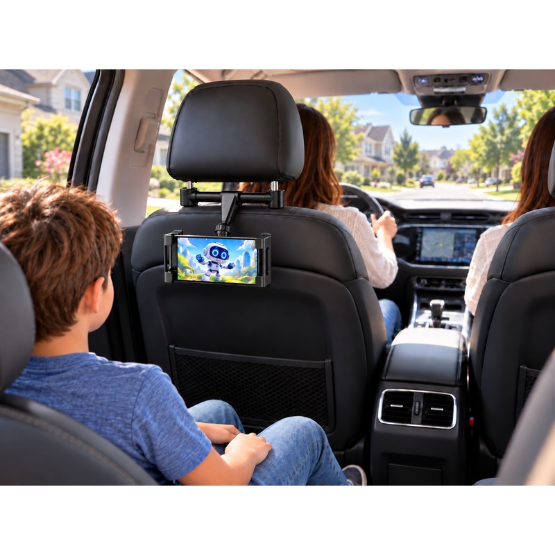 Car Headrest Tablet Holder for Backseat Viewing – Adjustable Foldable