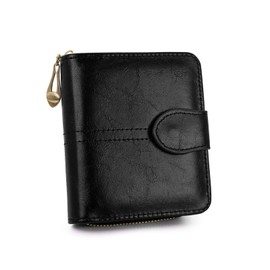 AdiStylinno Women Wallets, PU Leather Small Purse for Women Stylish Square Compact Small Wallet Portable Credit Card Wallet with Zipper Coin Pocket (Black)