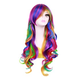 OYSRONG 27.56'' Long Women Rainbow Wavy Cosplay Heat Resistant Wig