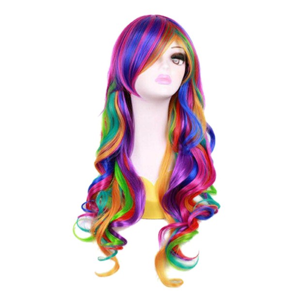 OYSRONG 27.56'' Long Women Rainbow Wavy Cosplay Heat Resistant Wig