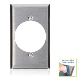 Leviton 003-84028 Receptacle Standard Size Wall Plate, 1 Gang, 4-1/2 In L X 2-3/4 In W 0.187 In T, Smooth, Stainless steel