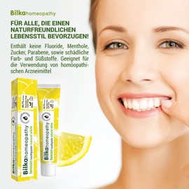 Bilka Homeopathy Lemon Toothpaste, Toothpaste with Xylitol, Fluoride-Free, Menthol Free, Sugar-Free, Natural Whitening Effect, 2 x 75 ml