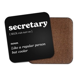 Secretary Square Coaster - Office Work New Job Dictionary Regular But Cooler Definition Funny Joke Hobby Men Women Kitchen Drink #82669