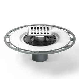 Bernkot Square Shower Drain, 4" Brushed 304 Stainless Steel Drain Grate Removable Drain Key with PVC Bonding Flange Base for Low Profile Shower Floor Tiles, CUPC Certified