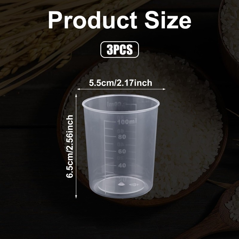 3pcs Rice Measuring Cups for Cooker, 100ml Transparent Plastic Laundry