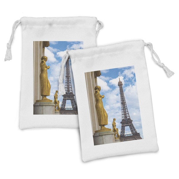 Ambesonne Paris Fabric Pouch Set of 2, Antique Golden Yellow