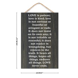 Love Is Love Is Patient Love Is Kind; Love Is Not Envious Or Boastful Wood Sign Bible Saying Rustic Wooden Hanging Wall Art Craft Plaque for Office Living Room Bedroom New Home Decoration 8x12in