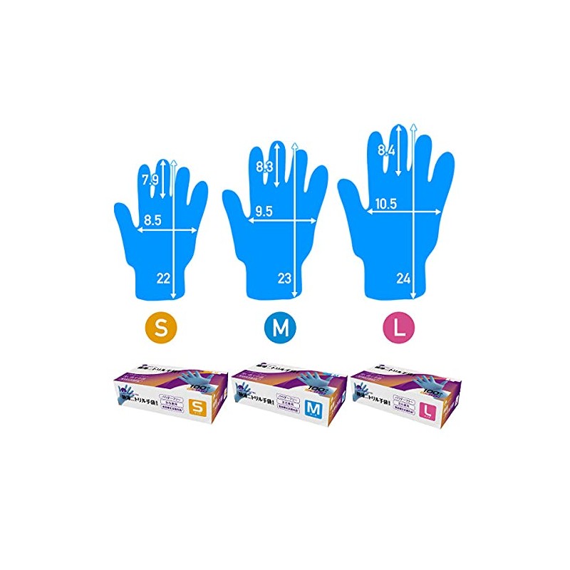 Nitrile Gloves, Food Sanitation Law Compliant, Powder Free, Disposable (S