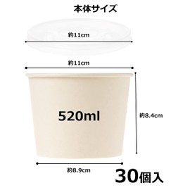 Strix Design Disposable Containers with Lids, Food Bowls, 30 Pieces, 18.3 fl oz (520 ml), Commercial Use, Eco-Friendly, SD-161