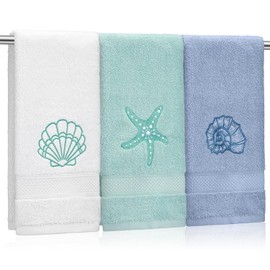 Hahafelt 3 Pack Coastal Hand Towels - 100% Cotton Beach Decor