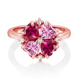 Gem Stone King 18K Rose Gold Plated Silver Red Created Ruby and Pink Moissanite Ring For Women (2.28 Cttw, Heart Shape 5MM, Gemstone July Birthstone, Size 7)