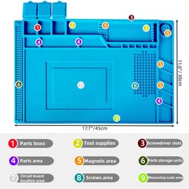 Magnetic Mat Heat Resistant Large Silicone Soldering Mat with Anti Static Surface, Expandable Work Area for Soldering, Electronics Repair - 17.7" x 11.8" Durable Magnetic Mat for Precision Projects