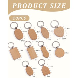 KGDUYC Wooden Key Fob – Pack of 10 Wooden Keychain Key Ring, Writeable Key Ring Blanks Wood for DIY, Painting, Decoration, Gifts, Craft Party