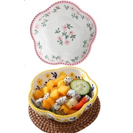 yaocoral 2 Pack 8 OZ Small Ceramic Floral Candy Dish Flower Candy Bowl Cute Ceramic Bowls for Dessert,Snack,Fruit,Yogurt,Ice Cream,Cereal,Dipping Sauce,Side Dishes,Microwave Freezer Safe