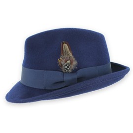 Belfry Trilby Men/Women Snap Brim Vintage Style Dress Fedora Hat 100% Pure Wool Felt Available in Black, Grey, Pecan (Large, Navy)
