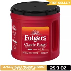 Folgers Classic Roast Ground Coffee, Medium Roast Coffee, 25.9 Ounce Canister
