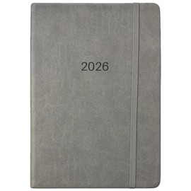 2026 A4 / A5 / A6 Elastic Clouser Week to View Diaries Full Year Journal Calendar Planner (Grey, A5 Wtv)