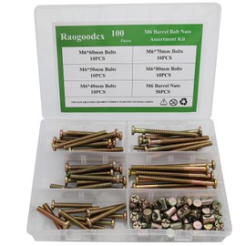 Raogoodcx 100 Pcs M6 Cylinder Nuts (6mm x 40mm, 6mm x 50mm, 6mm x 60mm, 6mm x 70mm, 6mm x 80mm) Hex Socket Cap Screws and Phillips Screw Nuts